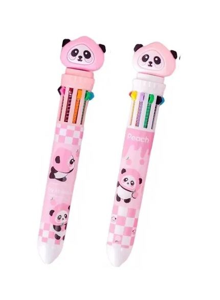 Kit 2 Canetas Panda Kawaii 10 Cores Esferográfica