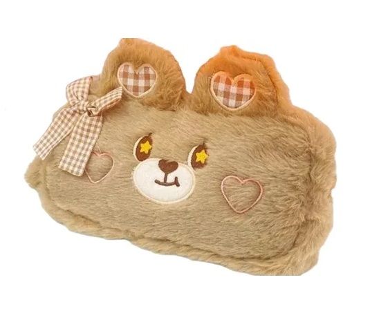 Estojo Ursinho De Pelúcia Kawaii Bordado Bege
