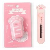 Kit Corretivo Em Fita 6m E Mini Estilete Patinha Kawaii Rosa